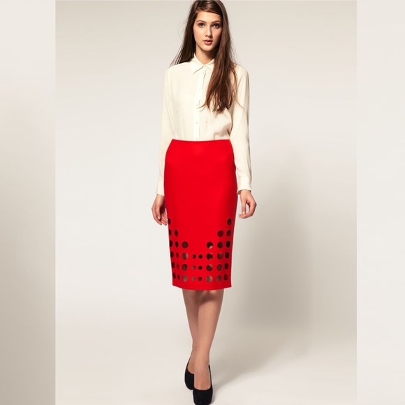 ASOS Wool Laser Cut Dot Pencil Skirt